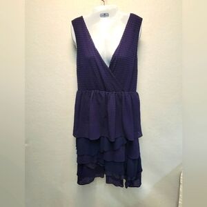 RIC RAC ANTHROPOLOGY Women's Large deep vneck sleeveless dress, layered skirt